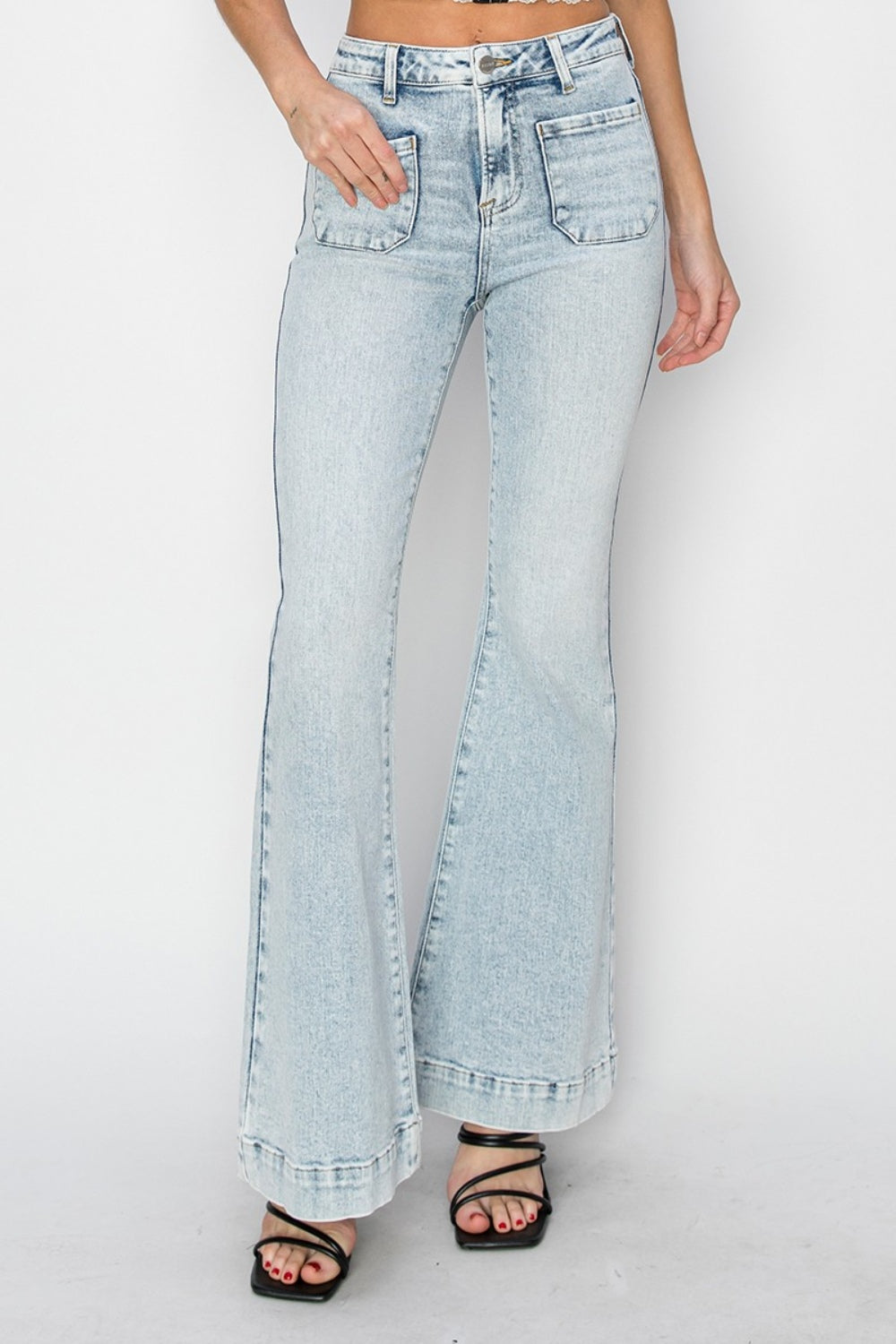 Stilla | Full Size High Rise Front Patch Pocket Flare Jeans