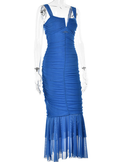 Stilla | Lang Kjoler Til Gravide Ceremonier Elegante Tynd Cocktail Fest Folder Volang Gravidkjole