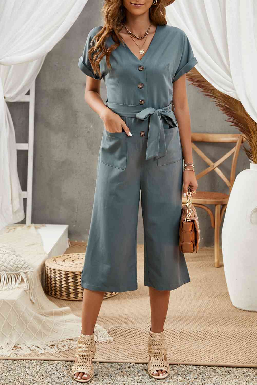 Stilla | Talje Knappet Forkortet Jumpsuit