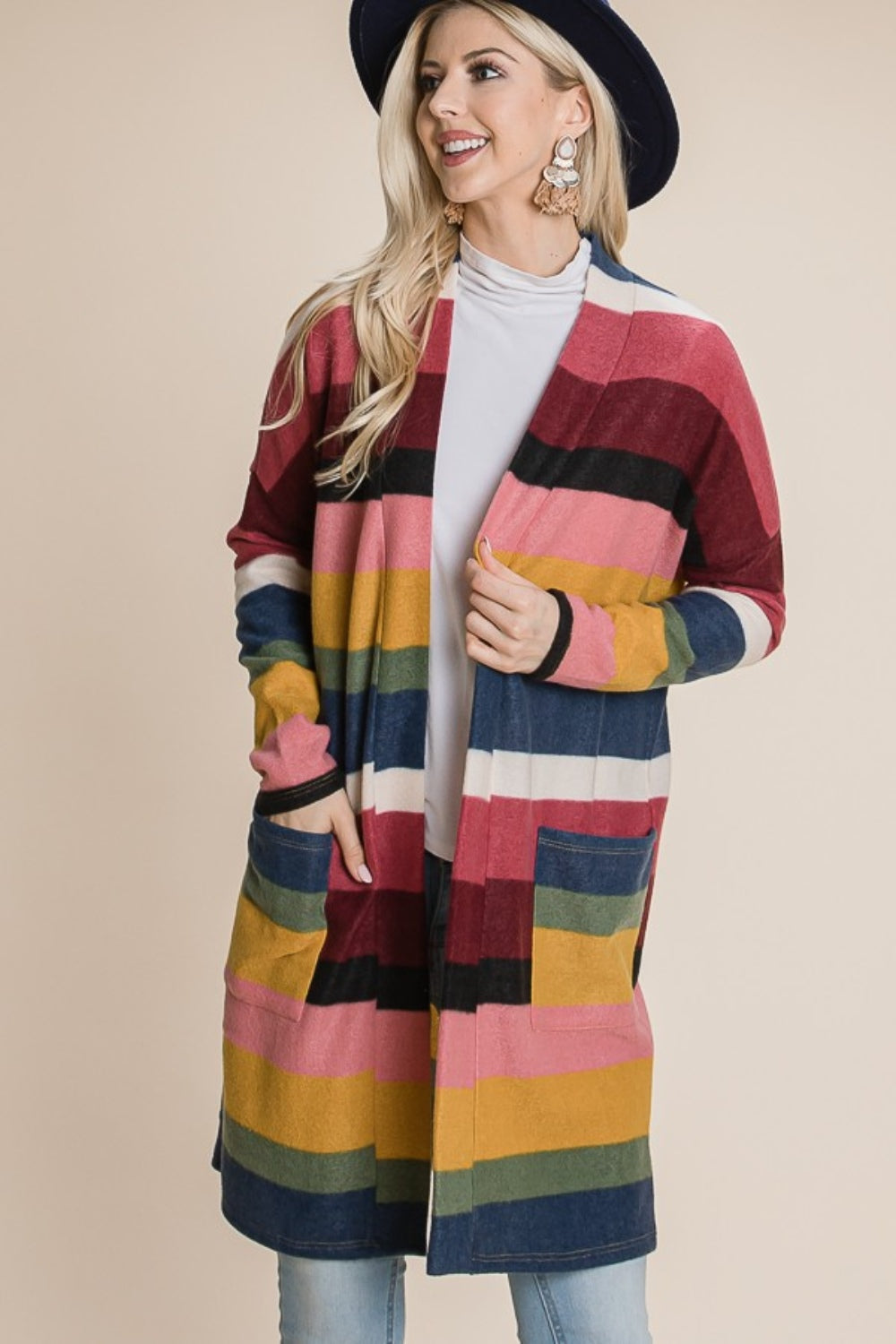 Stilla | Farveblok Stribet Åben Front Cardigan