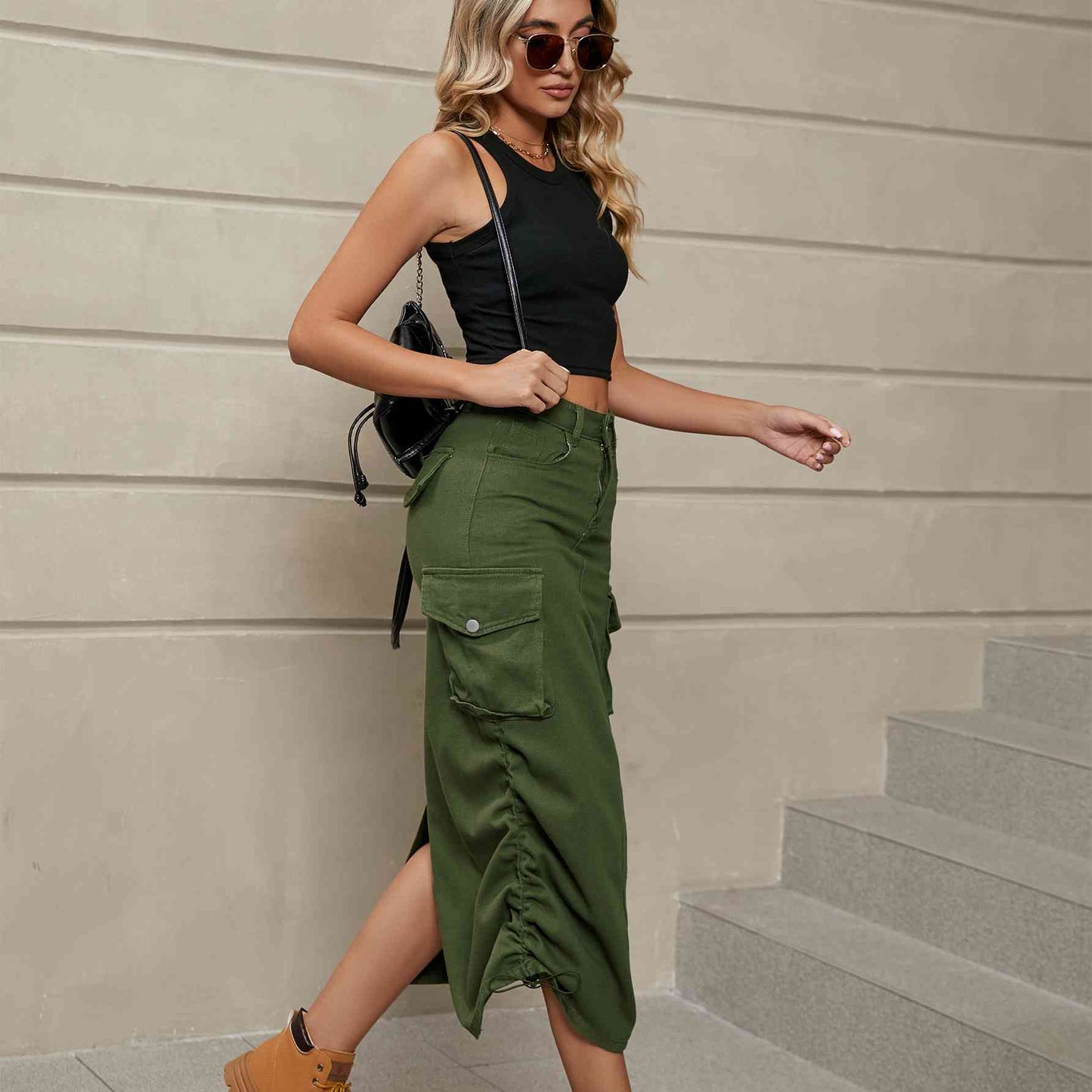 Stilla | Rynket Slids Denim Midi Nederdel