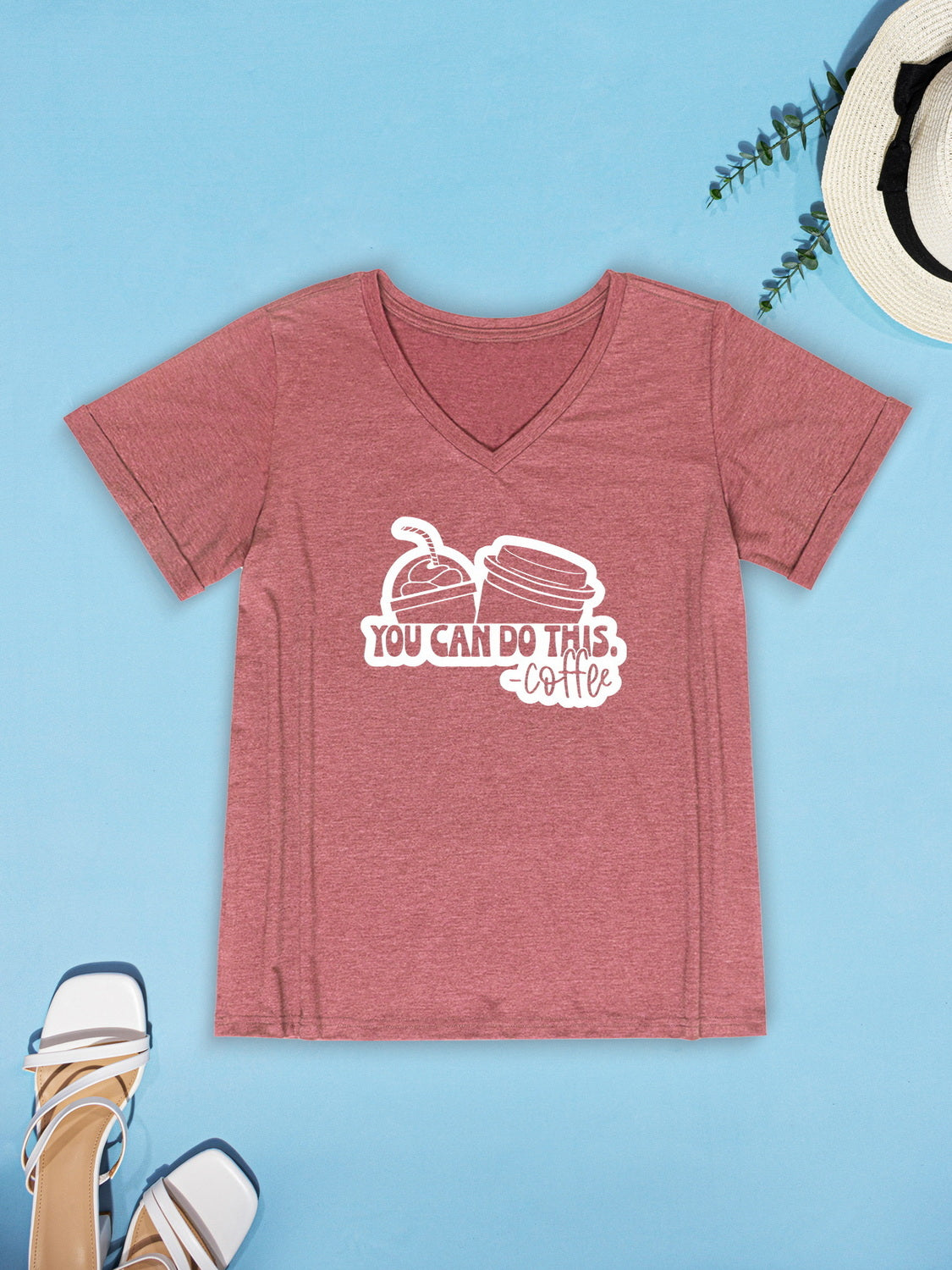 Stilla | Kan Gøre Denne Kaffe V-hals Kort Ærmet T-shirt