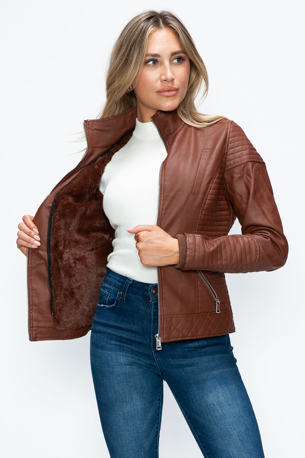 Stilla | Faux Layered Double-Zipper Jacket with Fuzzy Hood
