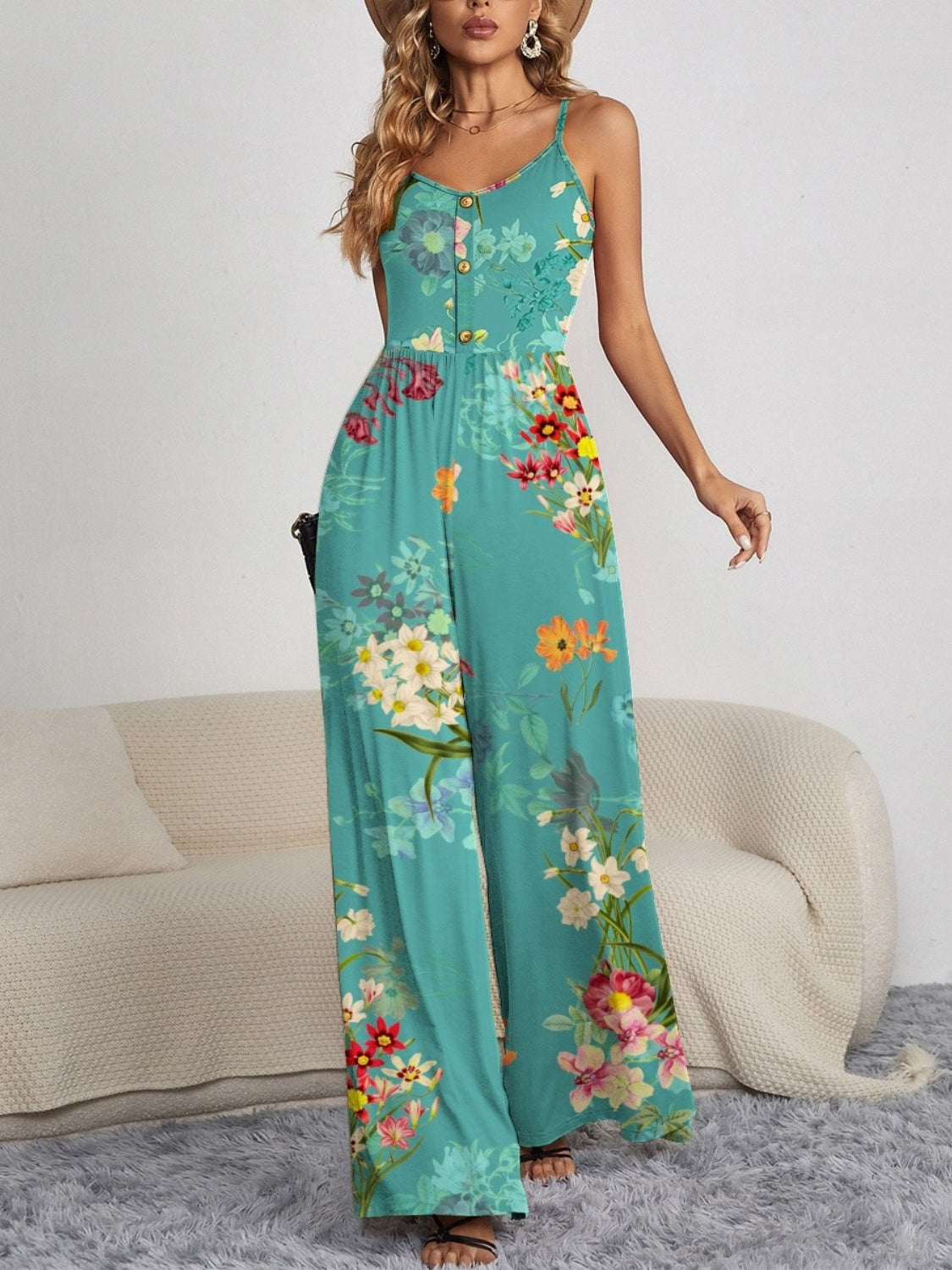 Stilla | Knap Spaghetti Strop Bred Ben Jumpsuit