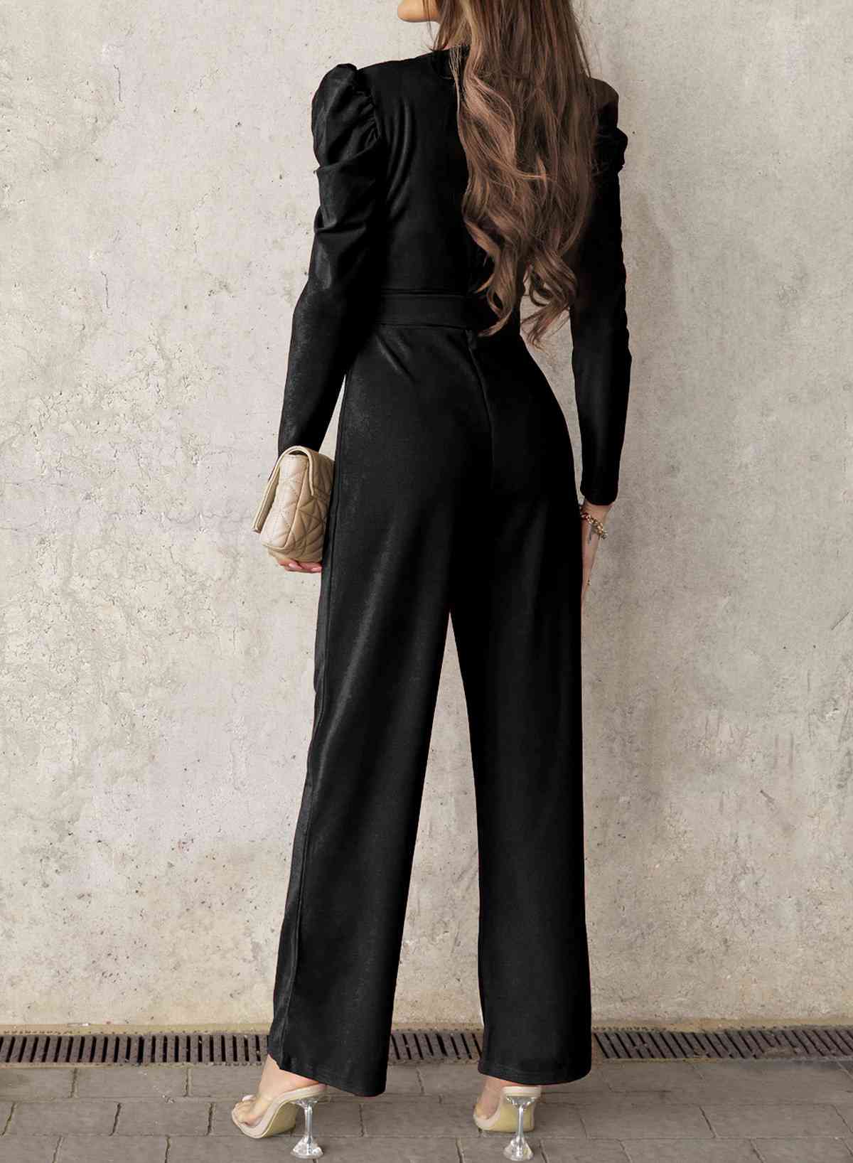 Stilla | Lang Puff Ærme V-hals Jumpsuit
