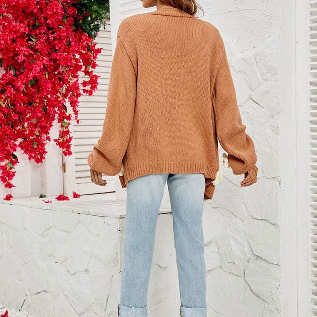 Stilla | Blomstret Strikket Cardigan Polyester Brun, Blomsterdetaljer, Komfortabel