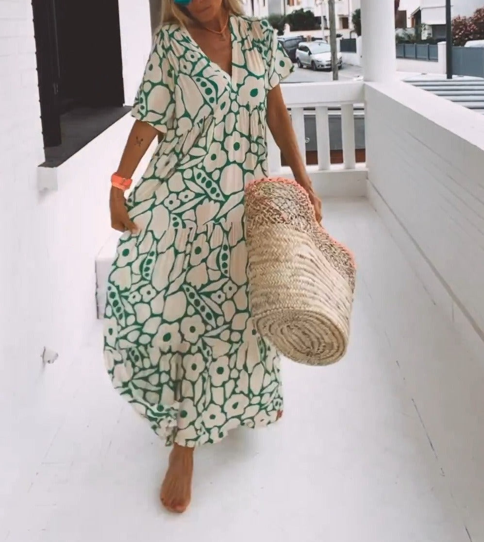 Stilla | Sommer Maxi Kjole Med Korte Ærmer