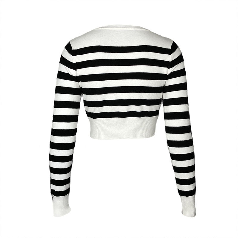 Dame Cropped Pullover med stribet design og elastisk afslutning Stilla