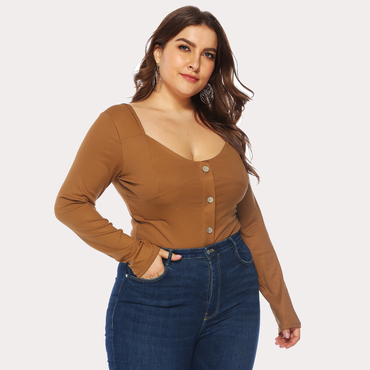 Femme Langærmet-Button-Down-Bodysuit Stilla