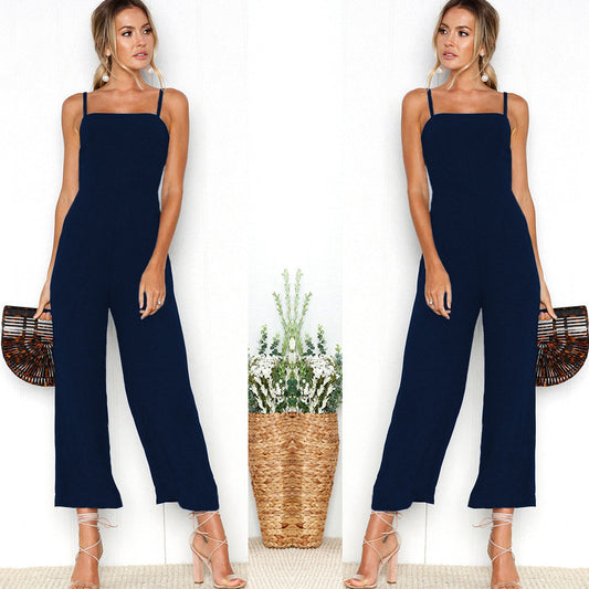 Dame Elegant Jumpsuit med smalle stropper og bredt ben Stilla