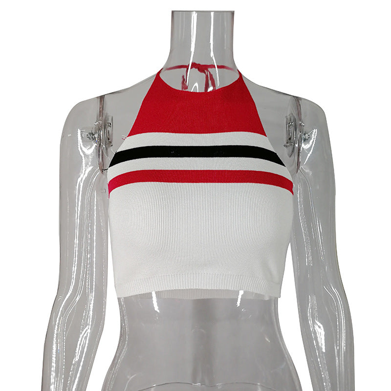 Dame Cropped Tanktop med høj hals og stribe mønster Stilla