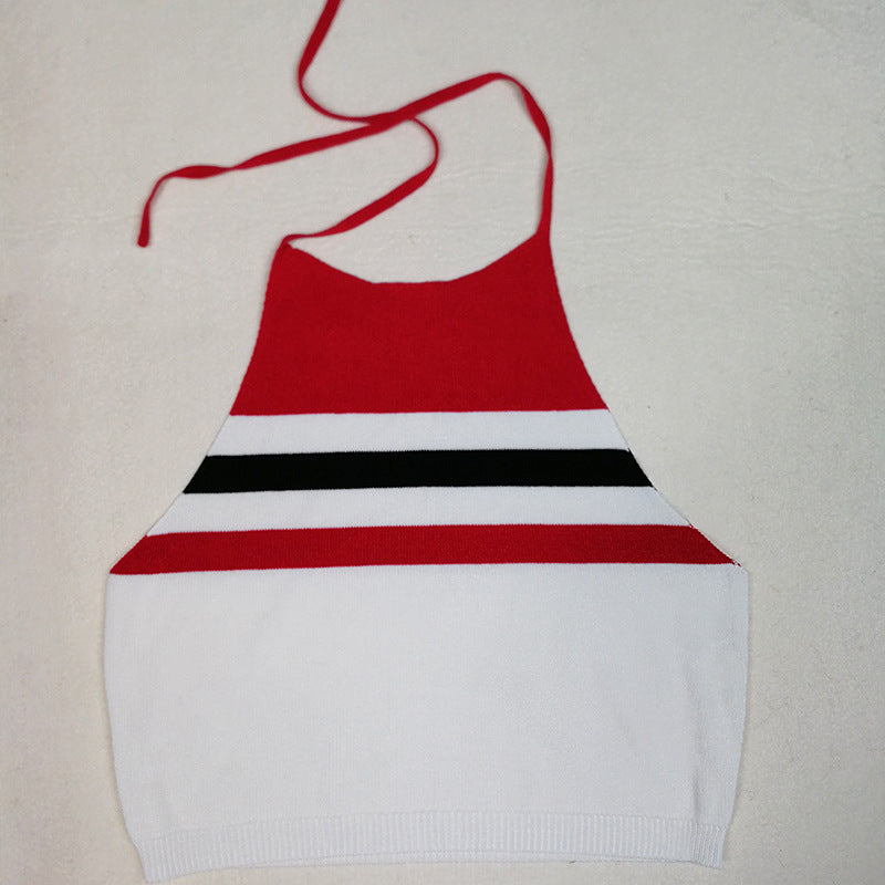 Dame Cropped Tanktop med høj hals og stribe mønster Stilla