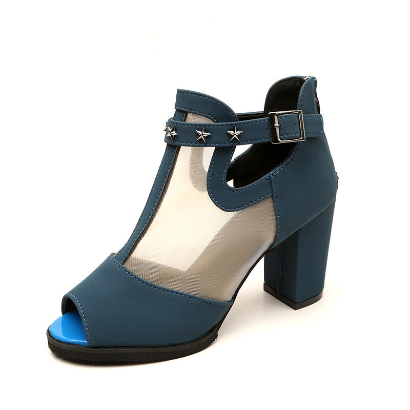 Dame elegante Åben High-Heels med Mesh-indlæg og dekorative stjerner Stilla