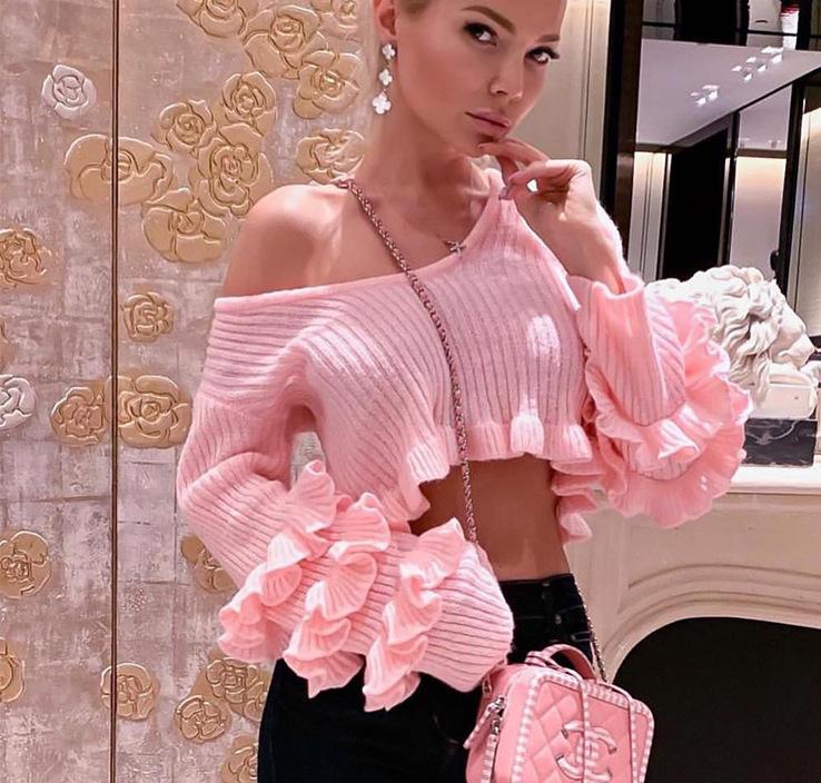 Dame Cropped Pullover med Rynkede Ærmer Stilla