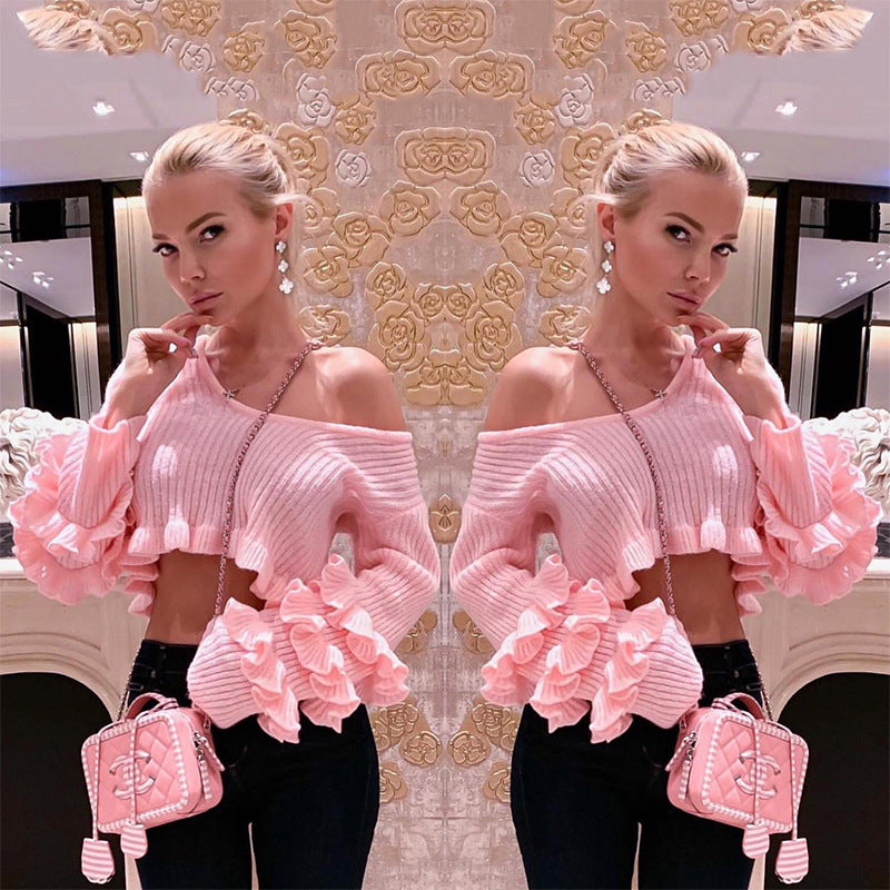 Dame Cropped Pullover med Rynkede Ærmer Stilla