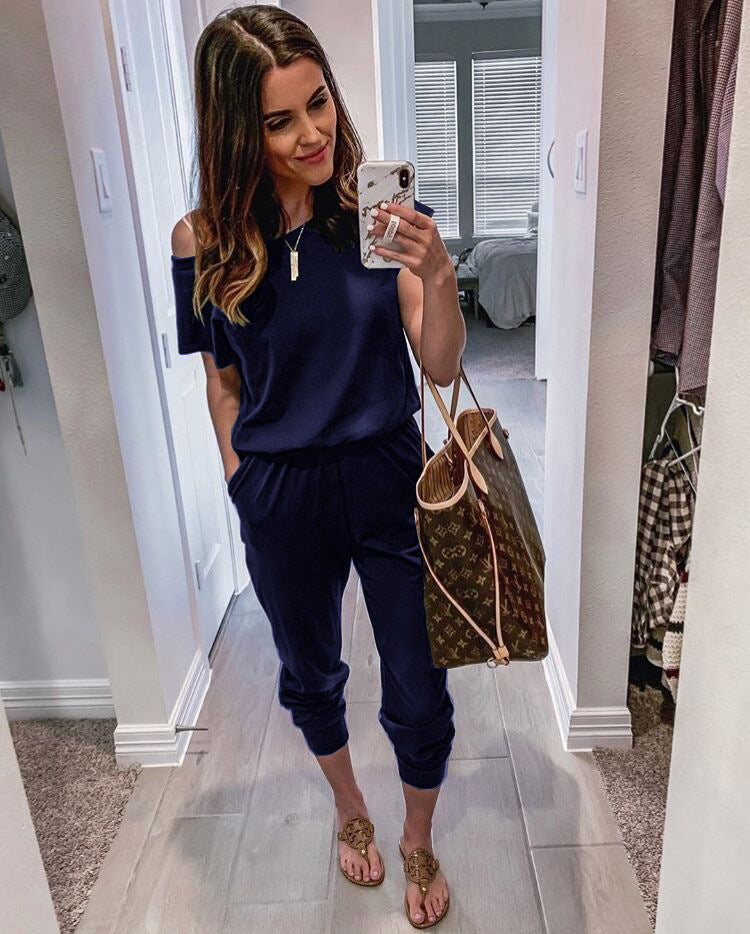 Dame afslappet overall med skulderfri design og elastisk talje Stilla
