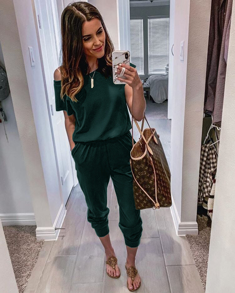 Dame afslappet overall med skulderfri design og elastisk talje Stilla