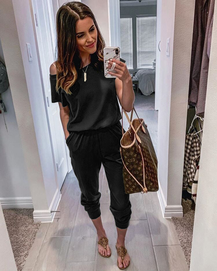 Dame afslappet overall med skulderfri design og elastisk talje Stilla