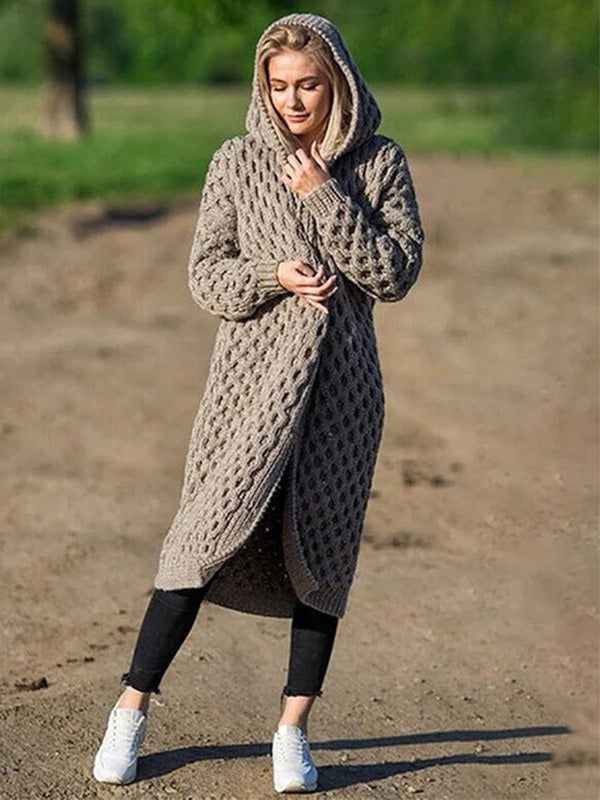 Stilla | Vinter Varm Hætte Cardigan Strik Sweater