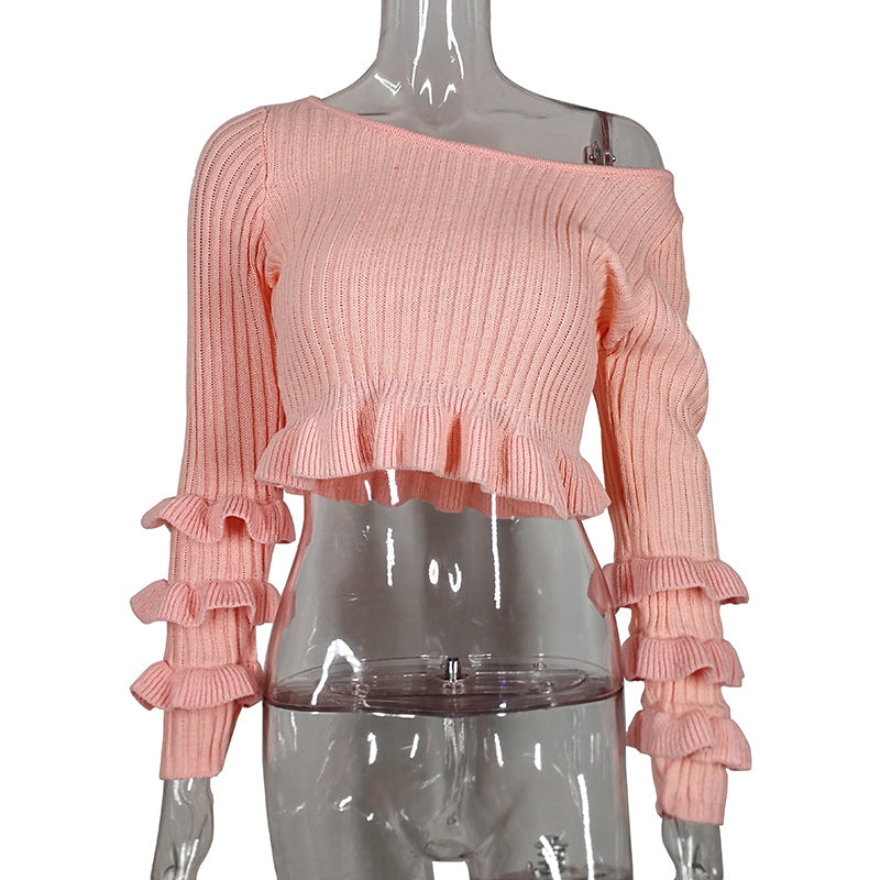 Dame Cropped Pullover med Rynkede Ærmer Stilla