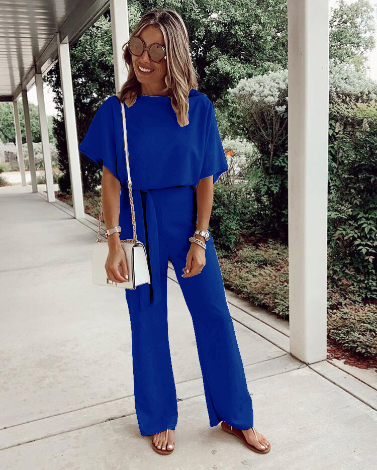 Damer elegant jumpsuit med vide ben og smart bælte Stilla