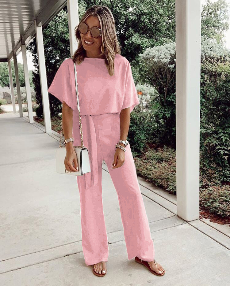 Damer elegant jumpsuit med vide ben og smart bælte Stilla