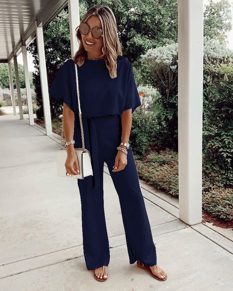 Damer elegant jumpsuit med vide ben og smart bælte Stilla
