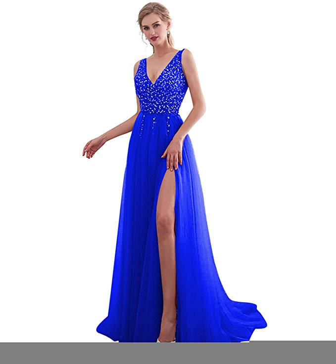 Dame Elegant aftenkjole med glitrende pailletter og dyb slids Stilla