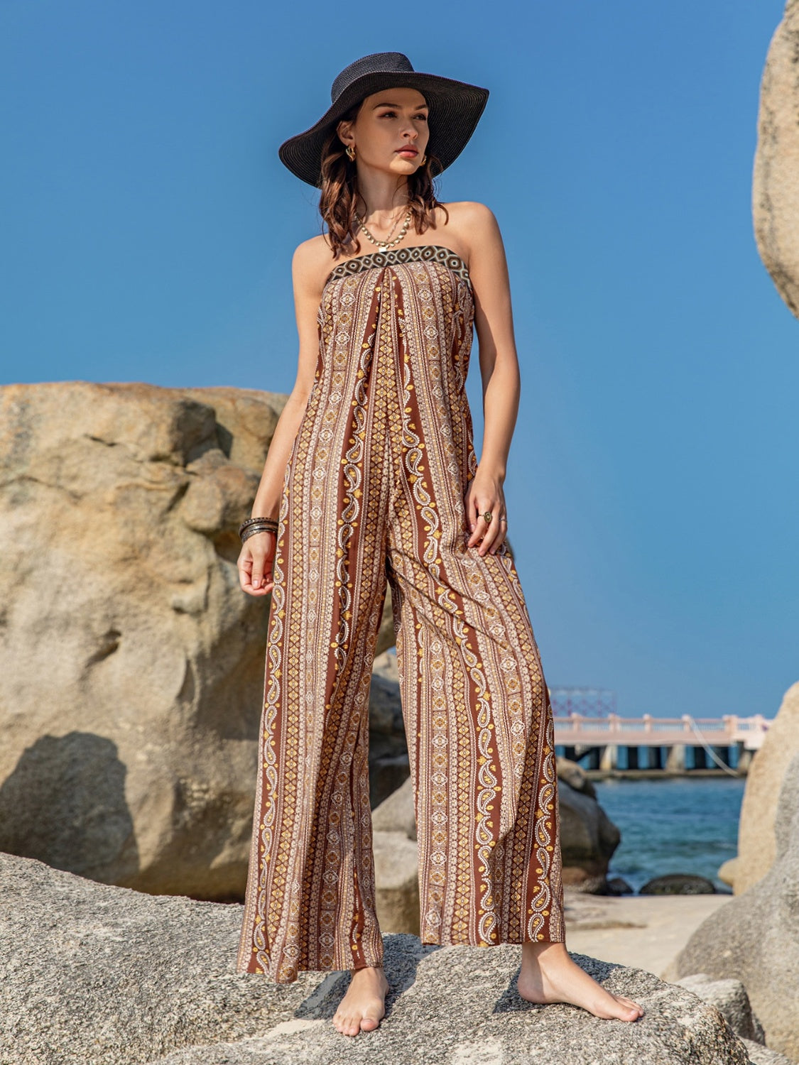 Stilla | Trykt Rør Bred Ben Jumpsuit