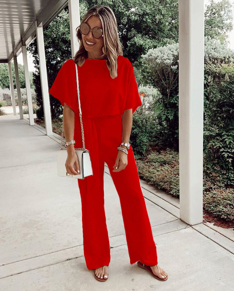 Damer elegant jumpsuit med vide ben og smart bælte Stilla