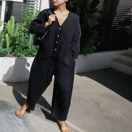 Damer afslappet jumpsuit i let, åndbart stof med taljebånd Stilla