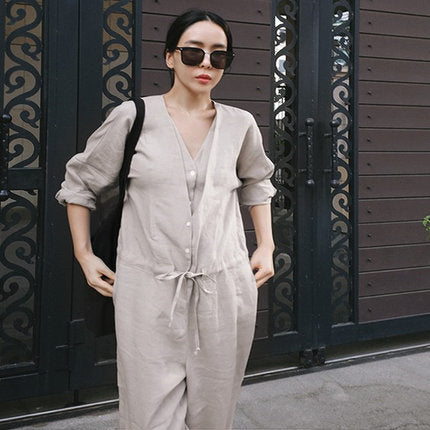Damer afslappet jumpsuit i let, åndbart stof med taljebånd Stilla
