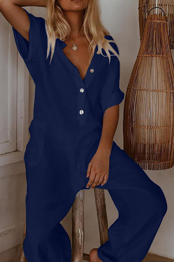 Stilla | Solid Knaplommer Løse Jumpsuits