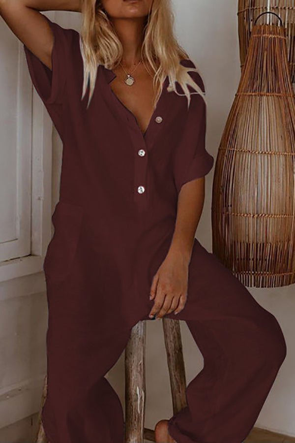 Stilla | Solid Knaplommer Løse Jumpsuits