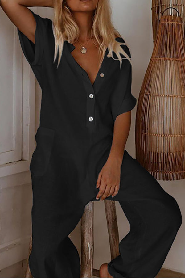 Stilla | Solid Knaplommer Løse Jumpsuits
