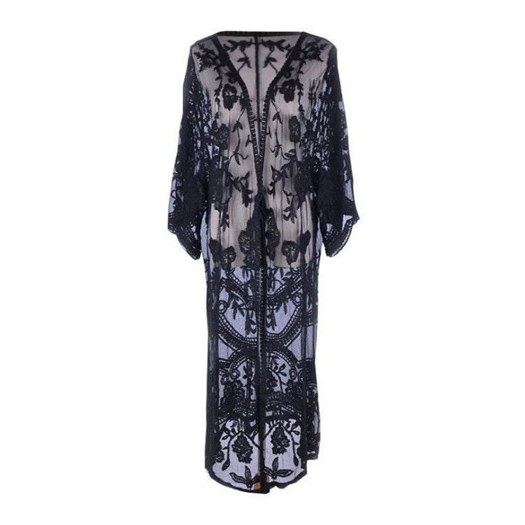 Dame Elegant Hækle-Kimono med florale Detaljer Stilla