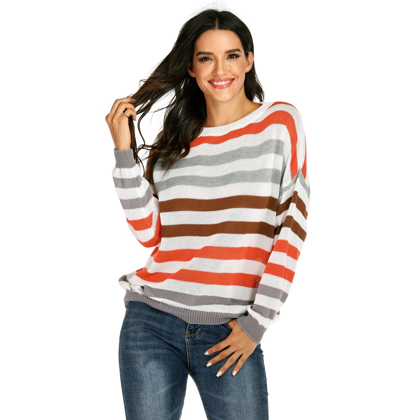 Dame afslappet stribepullover med løs pasform og fashionable farver Stilla