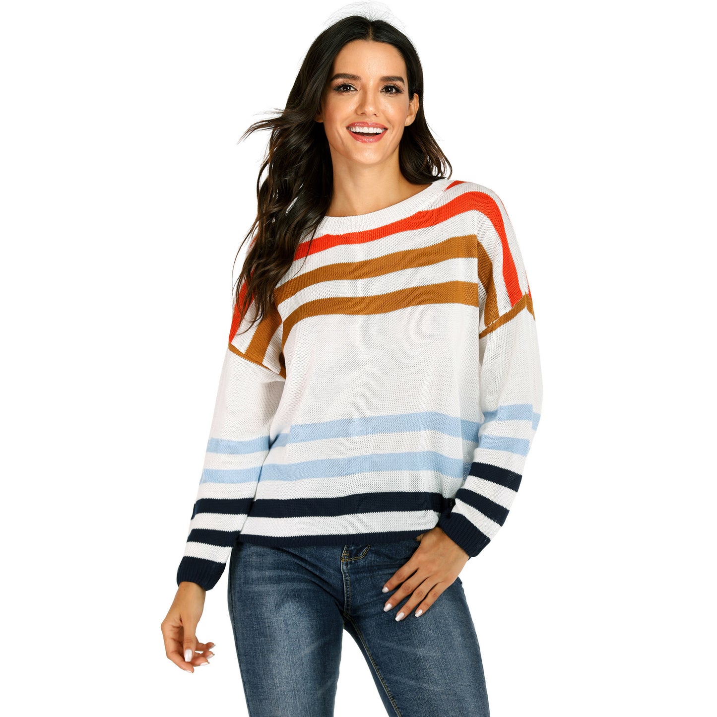 Dame afslappet stribepullover med løs pasform og fashionable farver Stilla