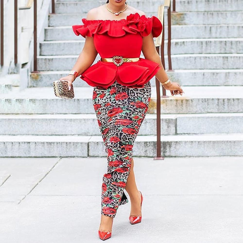 Dame Elegant Bluse med Rynker og tætsiddende Nederdel Stilla