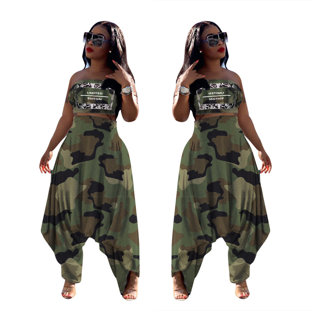 Damer Elegant Jumpsuit med asymmetrisk design og camouflage-mønster Stilla