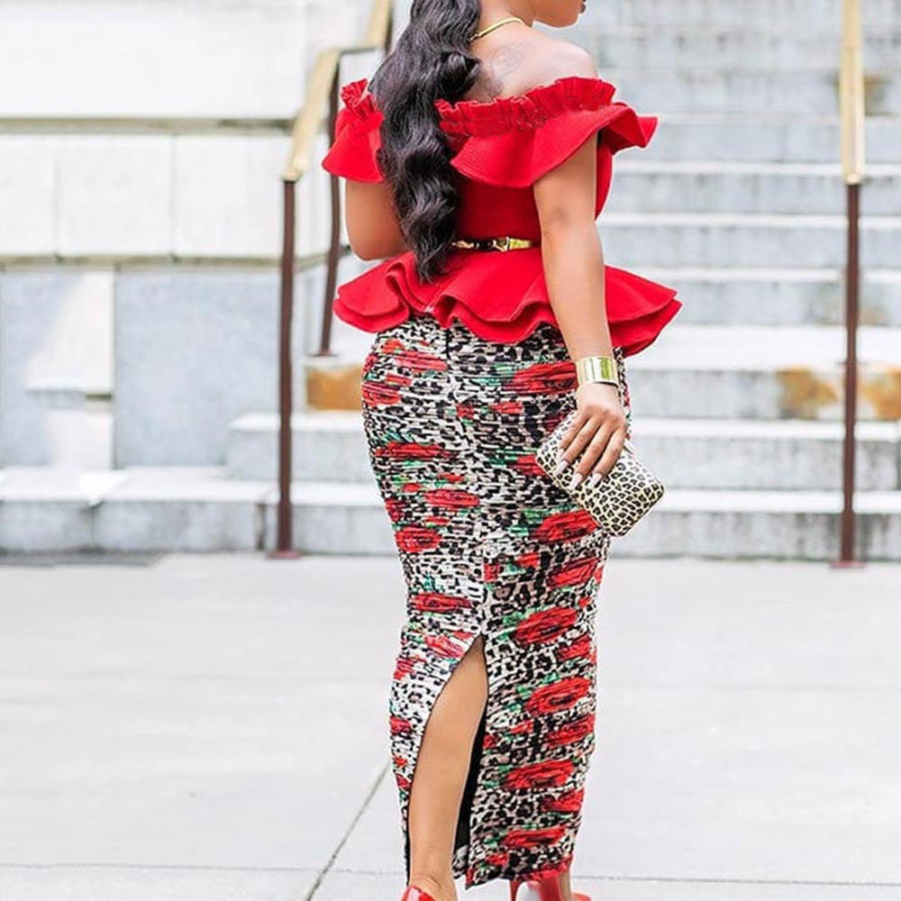 Dame Elegant Bluse med Rynker og tætsiddende Nederdel Stilla