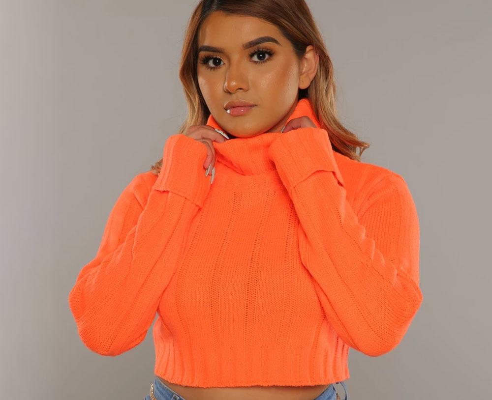 Dame Cropped Rullekravepullover med Strukturmønster Stilla