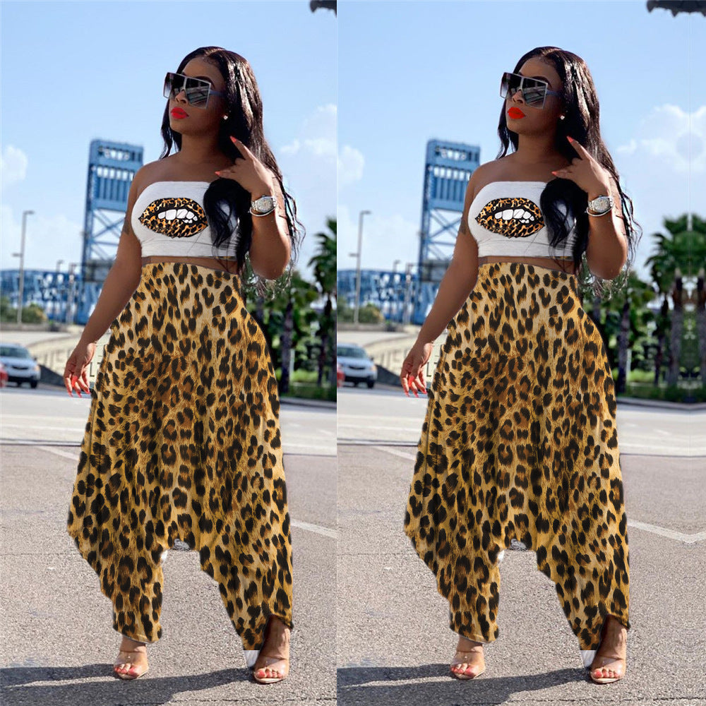 Dame Elegant Jumpsuit med leopardmønster og bandeau overdel Stilla
