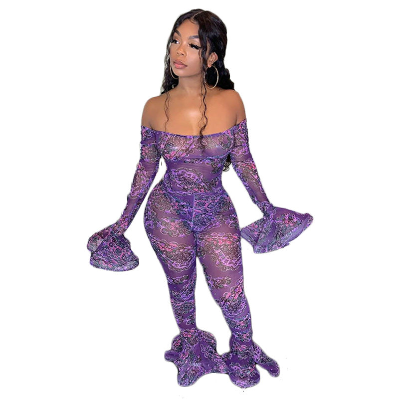 Dame Bodycon Jumpsuit med blomsterprint og volantersSleeves Stilla