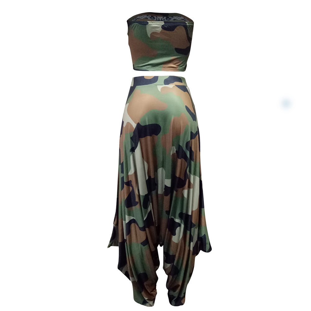 Damer Elegant Jumpsuit med asymmetrisk design og camouflage-mønster Stilla