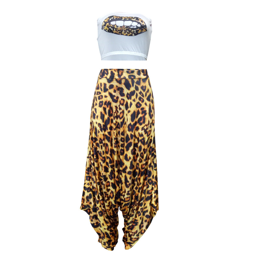 Dame Elegant Jumpsuit med leopardmønster og bandeau overdel Stilla