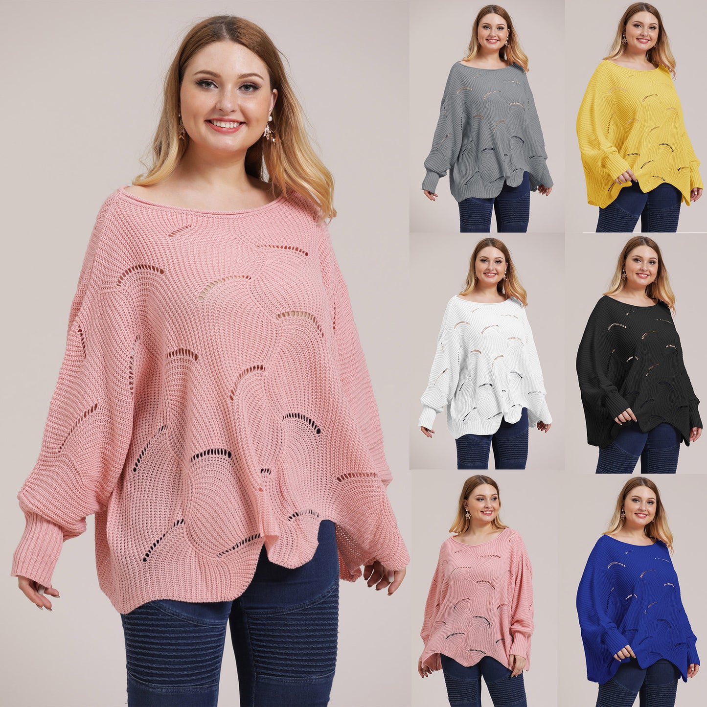 Dame afslappet strikpullover med bølge mønster og løst skåret design Stilla