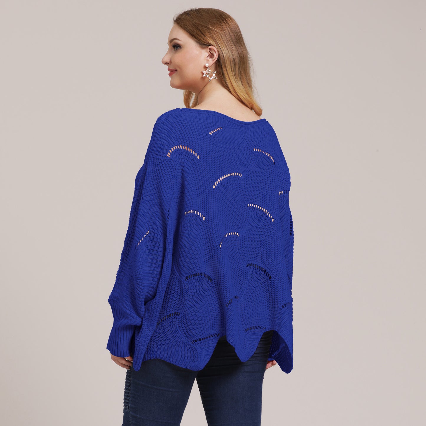 Dame afslappet strikpullover med bølge mønster og løst skåret design Stilla