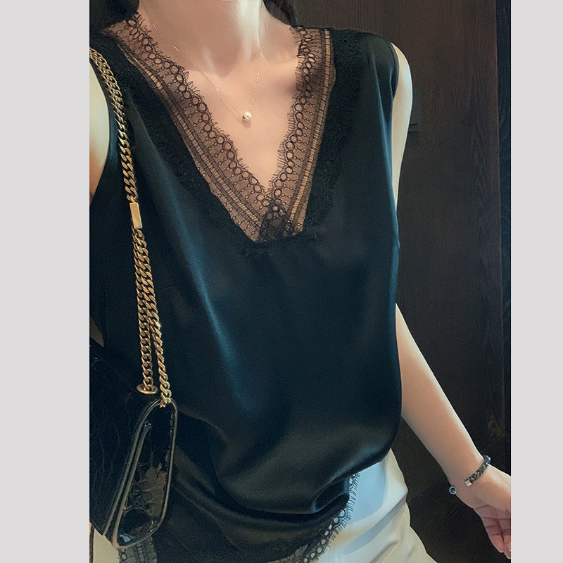 Dame elegant bluse med spidse accenter og V-udskæring Stilla