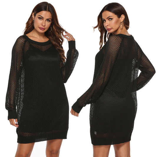 Dame afslappet net strandkjole med voluminøse ærmer og løs pasform Stilla